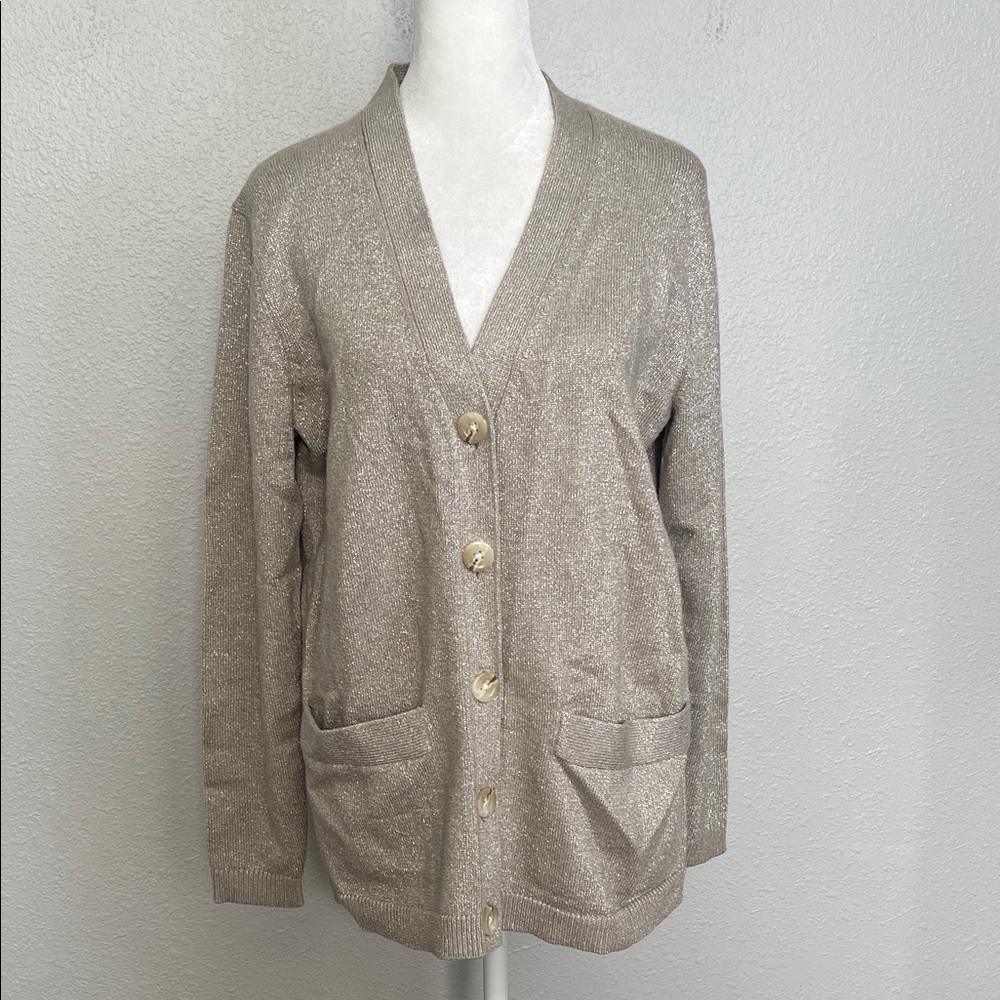 Ann Taylor Gold Metallic Boyfriend Cardigan Size Medium